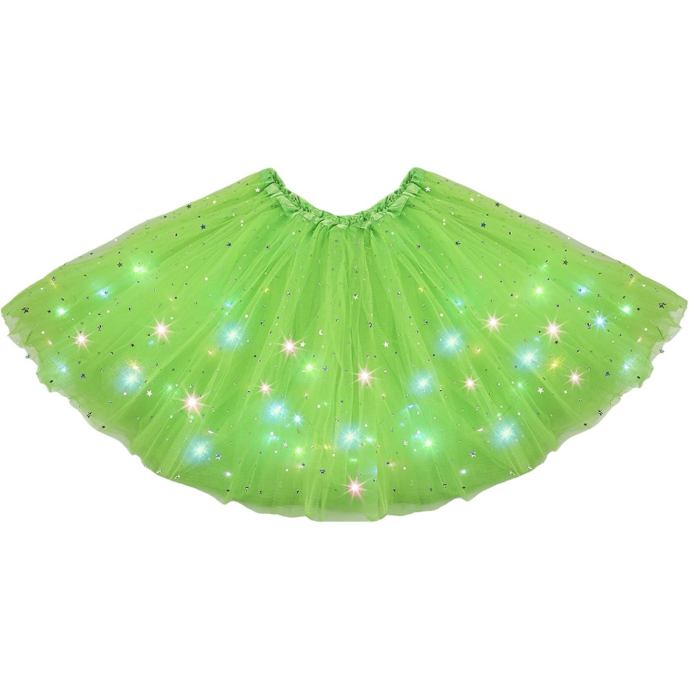 NWT Haysandy LED Tutu Skirt Green 3 Layer Tulle Glitter Stars Light Up Costume